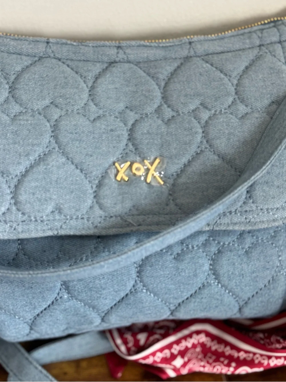Betsey  Johnson Quilted Heart Crossbody Bag in Light  Blue Denim